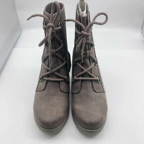 Ortholite beige hidden wedge platform ankle booties boots lace up sz 10 - Picture 7 of 13